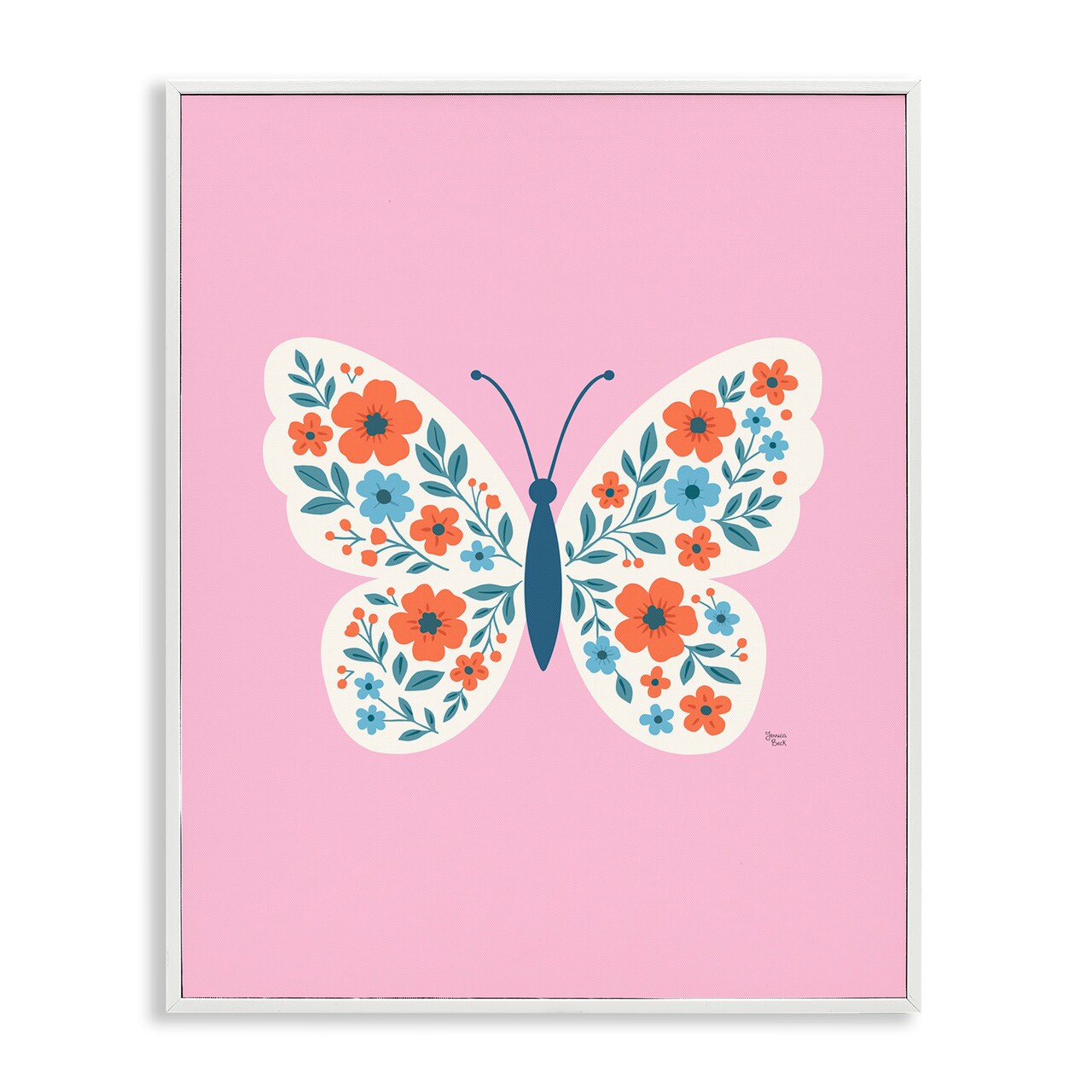 Stupell Industries Boho Pink Floral Butterfly Framed Giclee, design by Jessica Beck